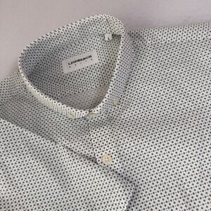 New Lindbergh CPH Short Sleeve Button Down Shirt Mens L‎ White Green Microprint